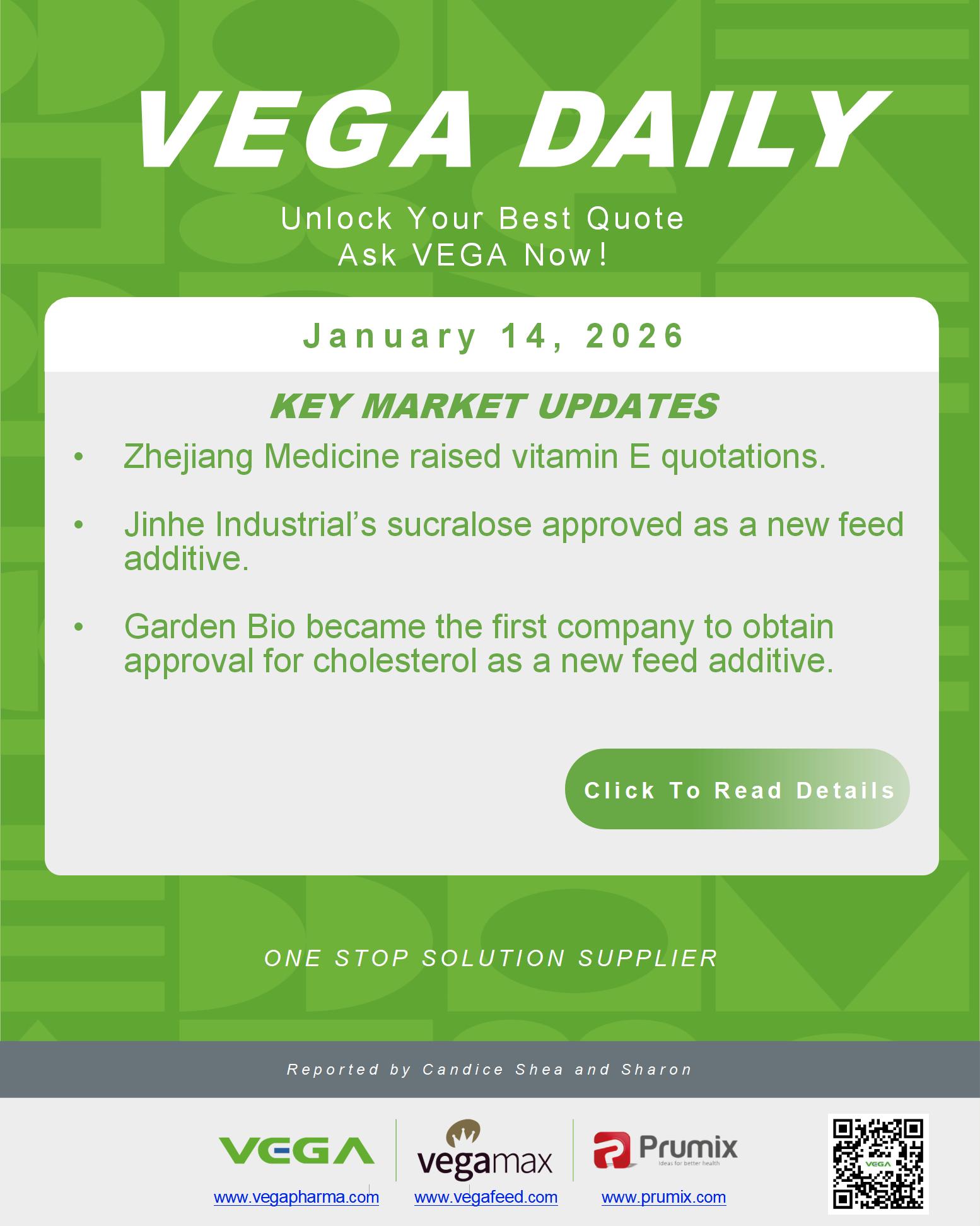 VEGA Daily Dated on January 14th 2026 Vitamin Amino Acid APl Food Additives.jpg